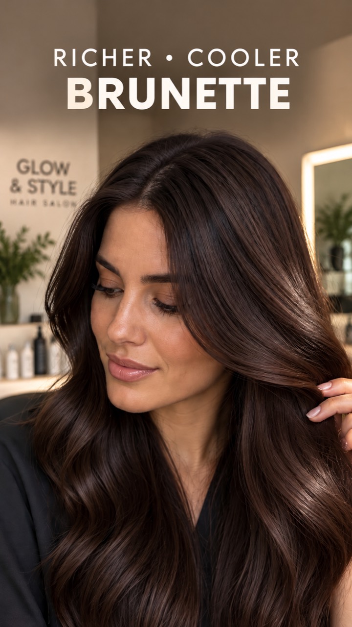 Rich brunette hair with a cool-looking finish