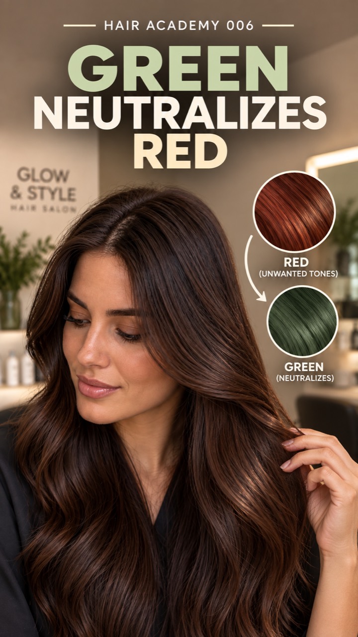 Hair Academy color comparison explaining that green neutralizes unwanted red tones