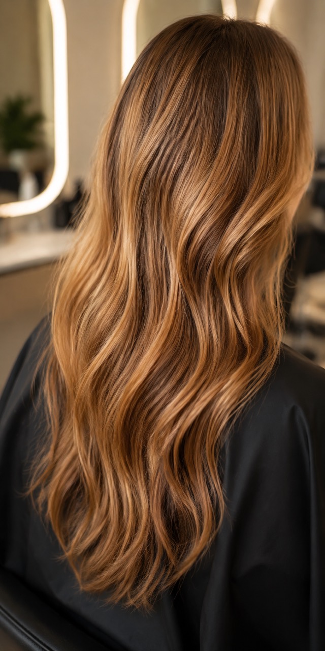 Deeper orange and copper warmth through dimensional hair
