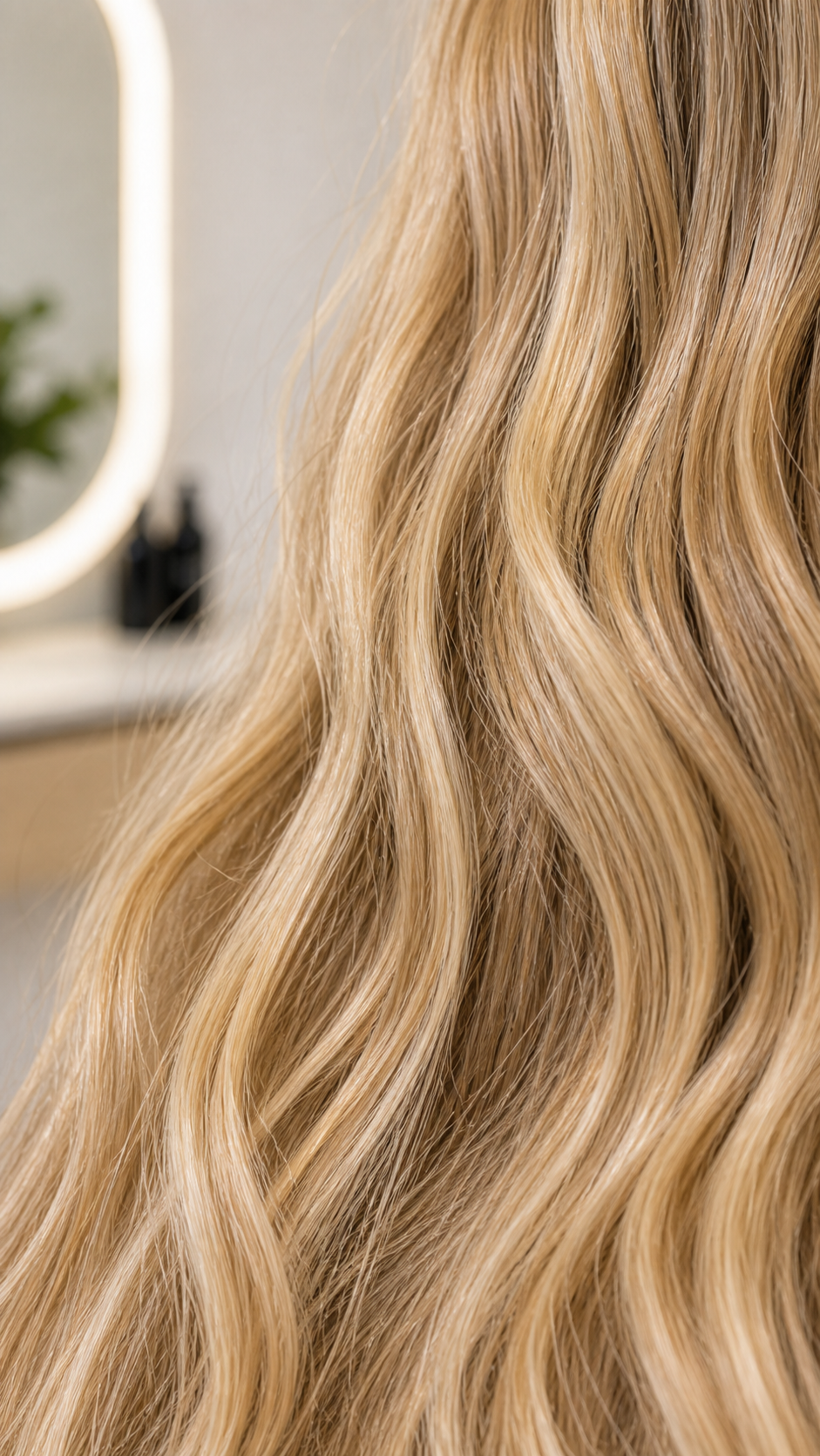 Close view of dimensional blonde hair texture and tone